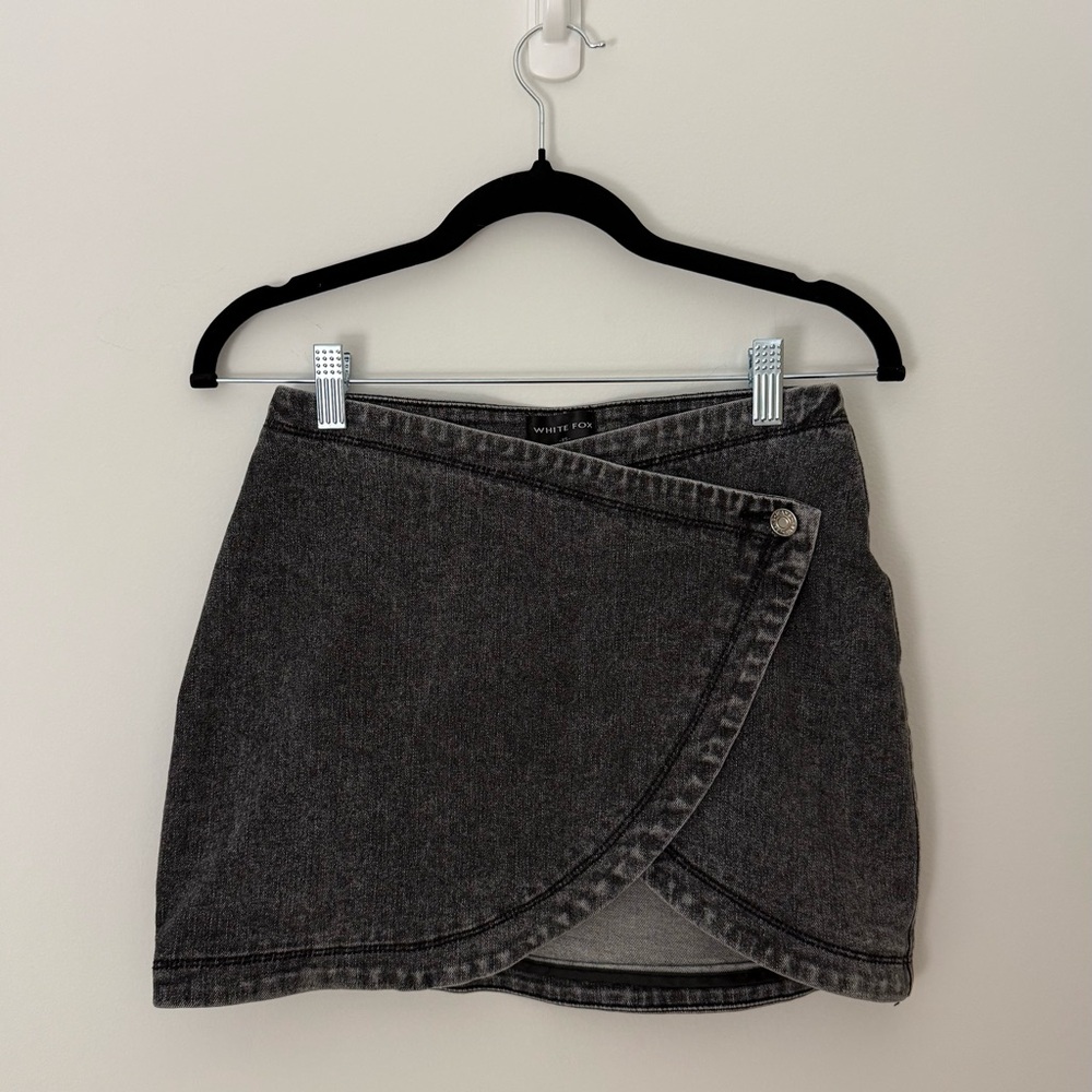 White Fox Boutique Denim Charcoal Wrap Mini Skirt